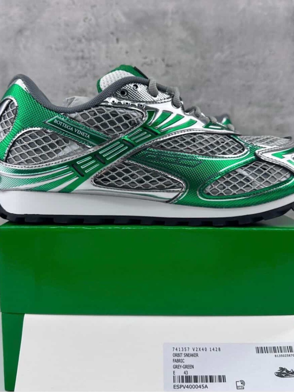 Bottega Veneta Green and Grey Mesh Runner Sneaker